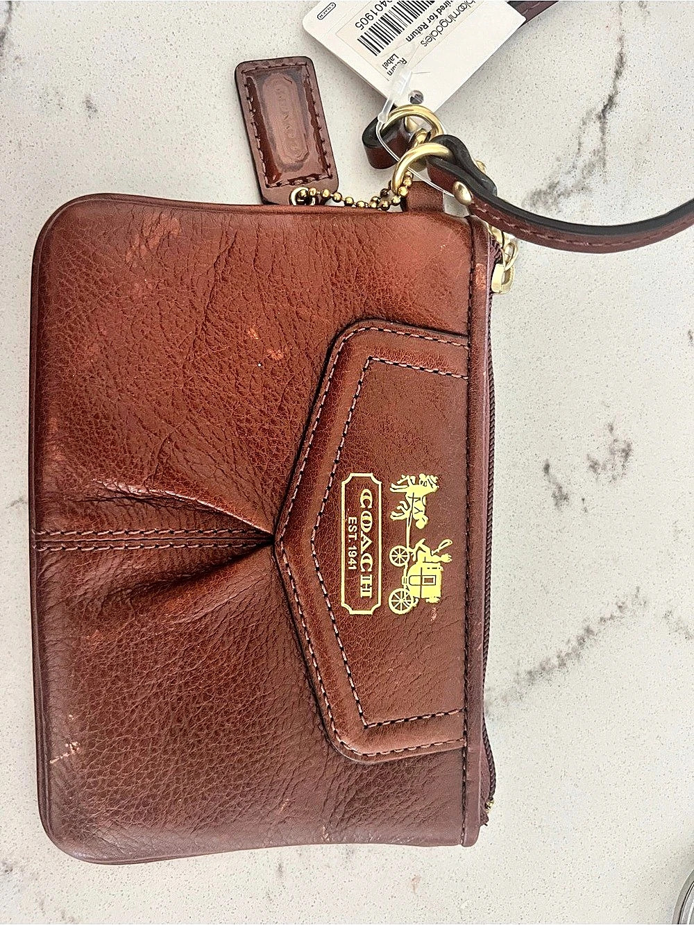 COACH Madison Leather Pleated Wristlet Brown Crossbody Bag